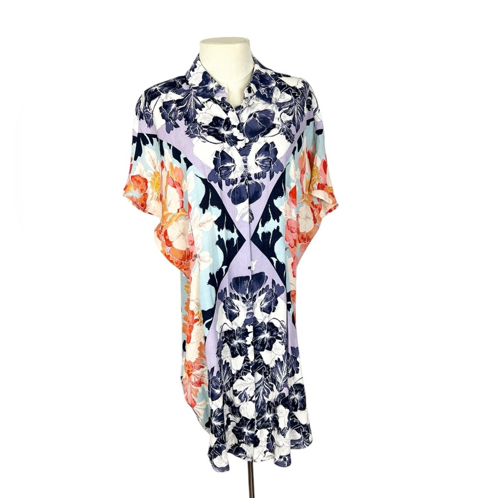 Maeve Hibiscus Bloom shirt dress tunic Anthropologie size XS oversized Tropical